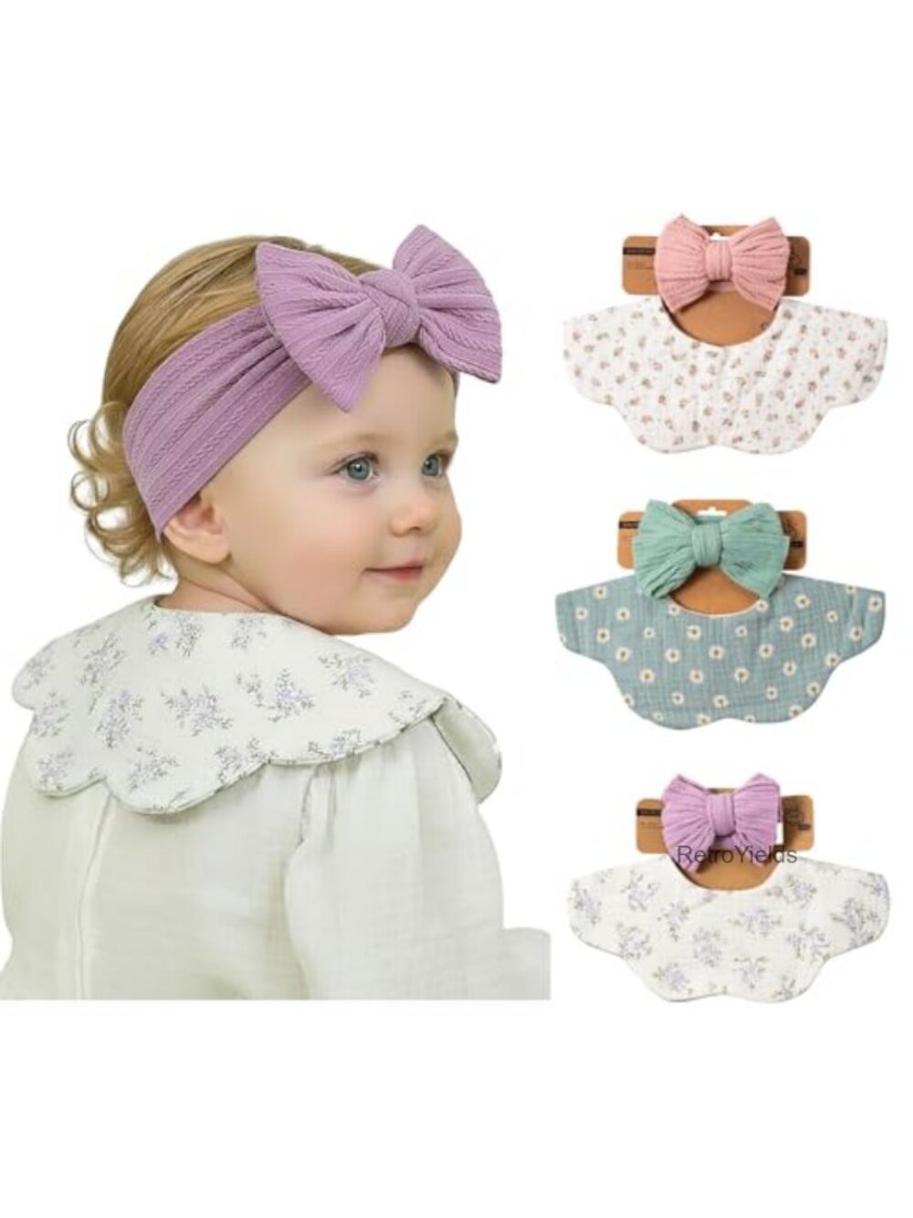 Muslin Cotton Baby Bibs and Bow Headbands Set
